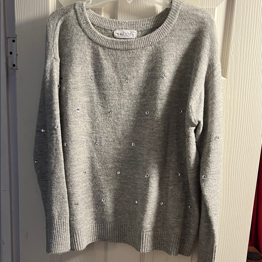 Elegant Gray Sweater with Embellishments
